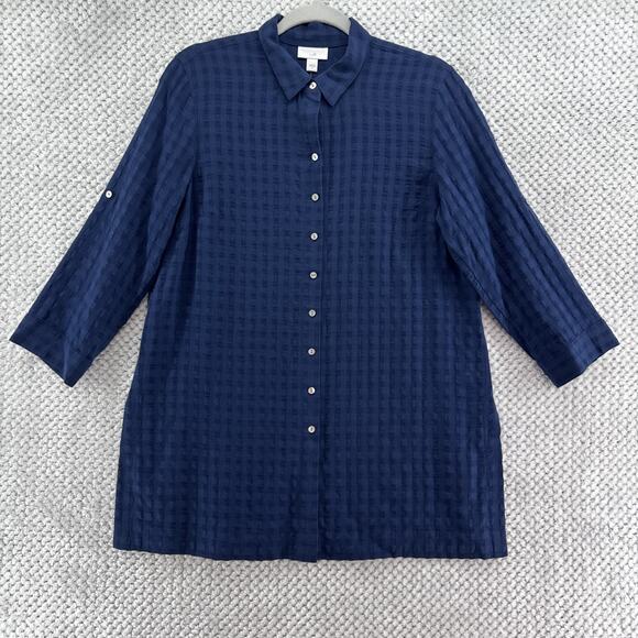 J. Jill Tops - J Jill Tunic Everyday Blouse Womens S Blue Cotton Button Front Shirt Semi Sheer